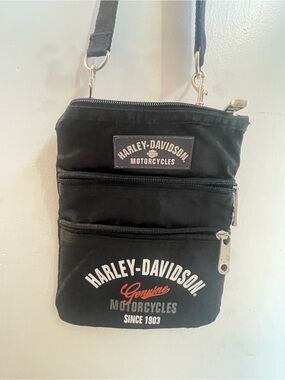 Harley-Davidson Black Nylon Messenger Crossbody Bag with White & Orange Logo
